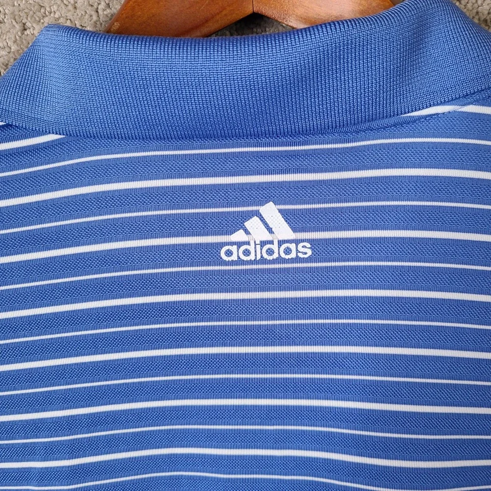 Adidas Shirt Men L Blue White Striped Golf Polo ClimaCool Audubon 1908 Polyester